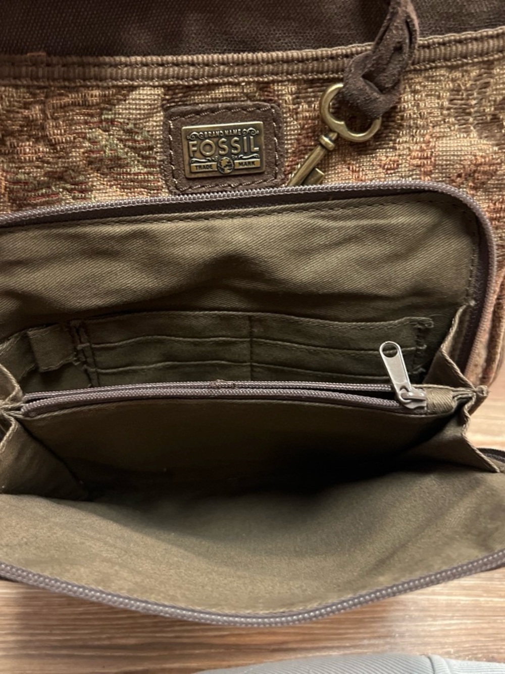 Vintage Y2K Fossil Brown Tapestry Canvas Crossbody Bag - Picture 8 of 8